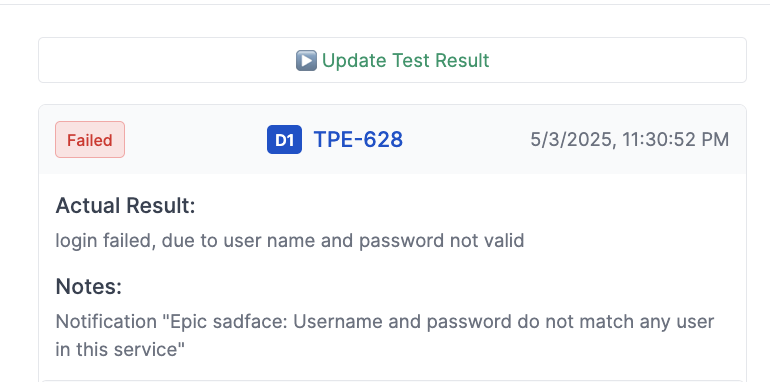 search on test run detail page