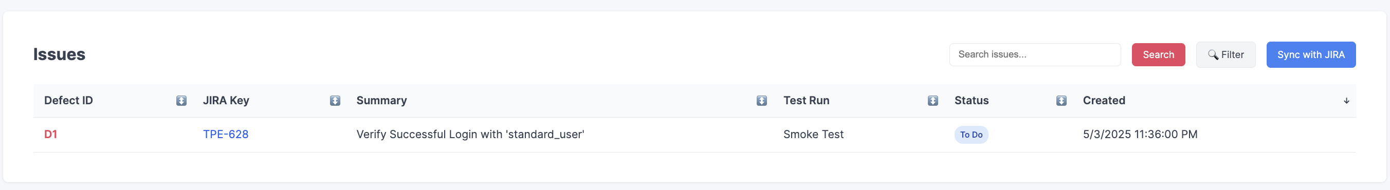 search on test run detail page